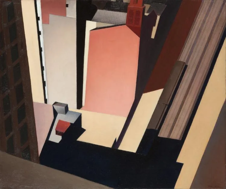 Charles Sheeler, Church Street El, 1920, oil on canvas. Cleveland Museum of Art. American modernists of this generation reached European audiences through the international exhibitions that Venice had made routine.