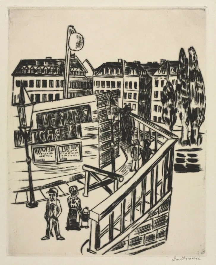 Max Beckmann, Wooden Bridge, 1922, drypoint. Cleveland Museum of Art. Printmaking travelled easily between countries and often reached international exhibitions ahead of the paintings.