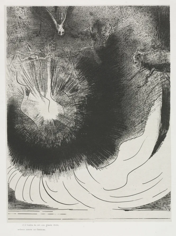 Odilon Redon, And There Fell a Great Star from Heaven, 1899, lithograph. Cleveland Museum of Art. Redon worked through the same channel as the Vienna group, publishing images in editions rather than as unique sheets.