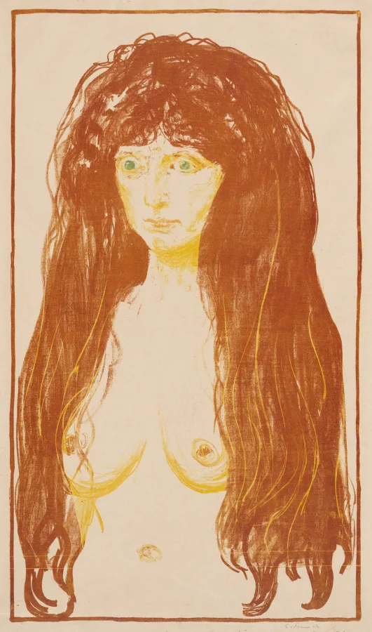 Edvard Munch, Woman with Red Hair and Green Eyes, 1901, color lithograph. Cleveland Museum of Art. Munch was among the foreign artists Viennese audiences met through Secession exhibitions in the early 1900s.