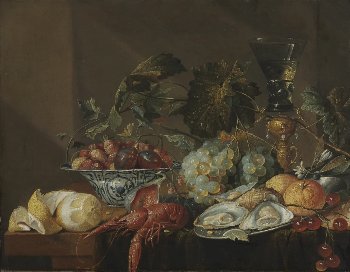 Cornelis de Heem, Still-Life with Crayfish, Oysters, and Fruit, late 1600s or early 1700s, oil on canvas. Cleveland Museum of Art. Dutch specialists built entire careers on the subjects the French academy ranked last.