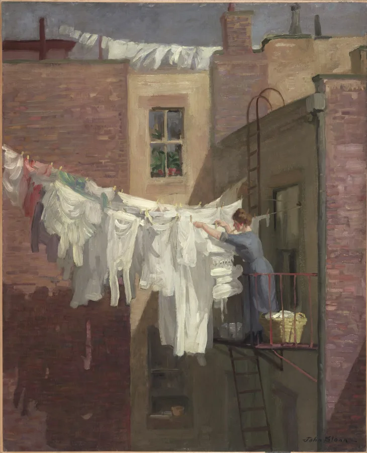 John Sloan, A Woman's Work, 1912, oil on canvas. Cleveland Museum of Art. Sloan painted ordinary city labor at a moment when that choice still counted as a position.
