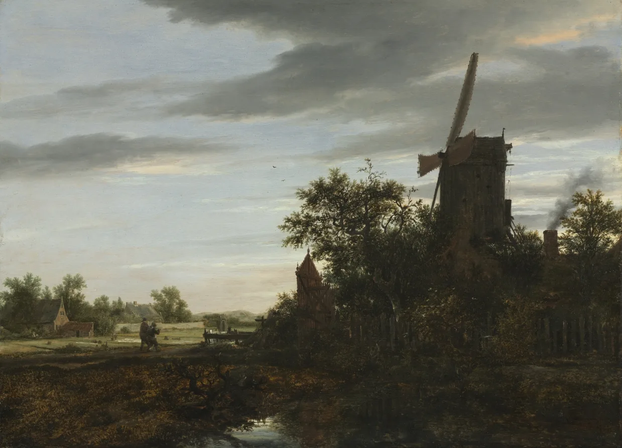 Jacob van Ruisdael, Landscape with a Windmill, 1646, oil on wood. Cleveland Museum of Art. Northern light and low horizons remain a shared reference across Baltic painting and photography.