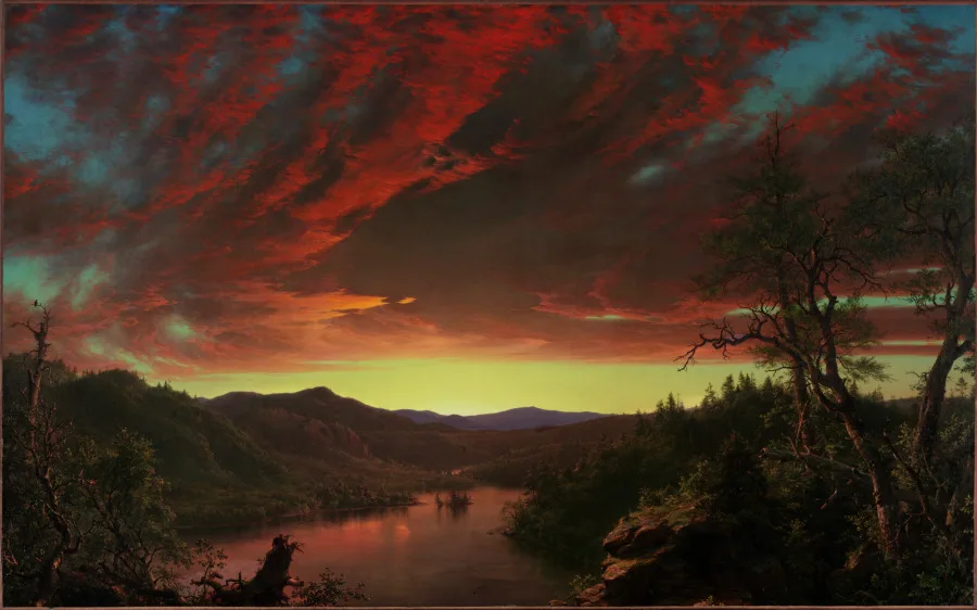 Frederic Edwin Church, Twilight in the Wilderness, 1860, oil on canvas. Cleveland Museum of Art. Saturated colour used as the main structural device rather than as decoration.