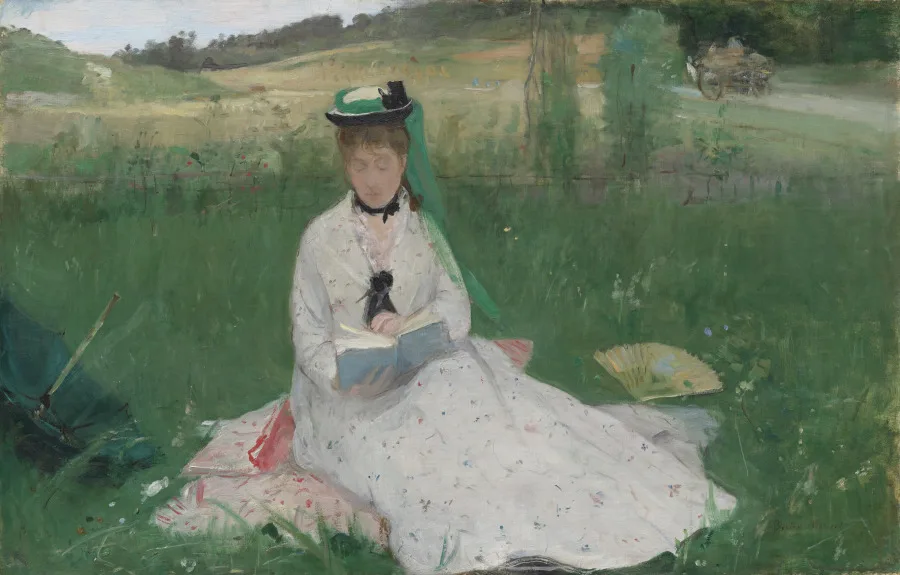 Berthe Morisot, Reading, 1873, oil on canvas. Cleveland Museum of Art. Morisot kept the figure central while dissolving almost everything around it.