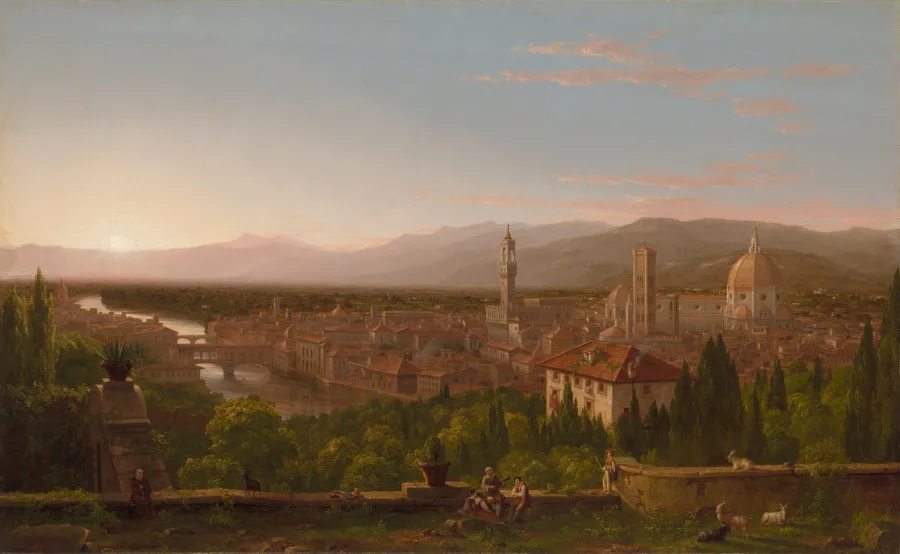 Thomas Cole, View of Florence, 1837, oil on canvas. Cleveland Museum of Art. A landscape structure of horizon, mass and light of the kind that persists under much Armenian abstraction.
