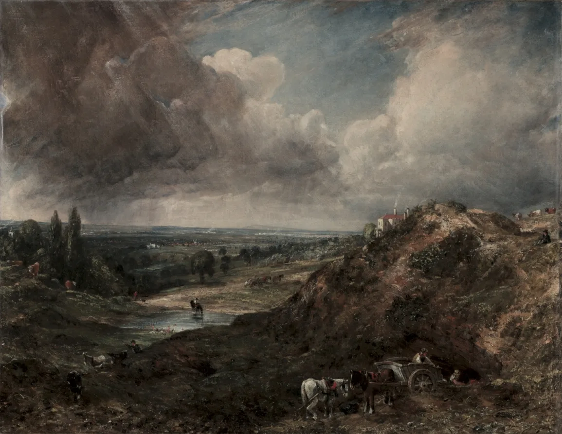 John Constable, Branch Hill Pond, Hampstead, 1828, oil on canvas. Cleveland Museum of Art. Constable worked the same problem of weather and flat northern light that Baltic painters return to.