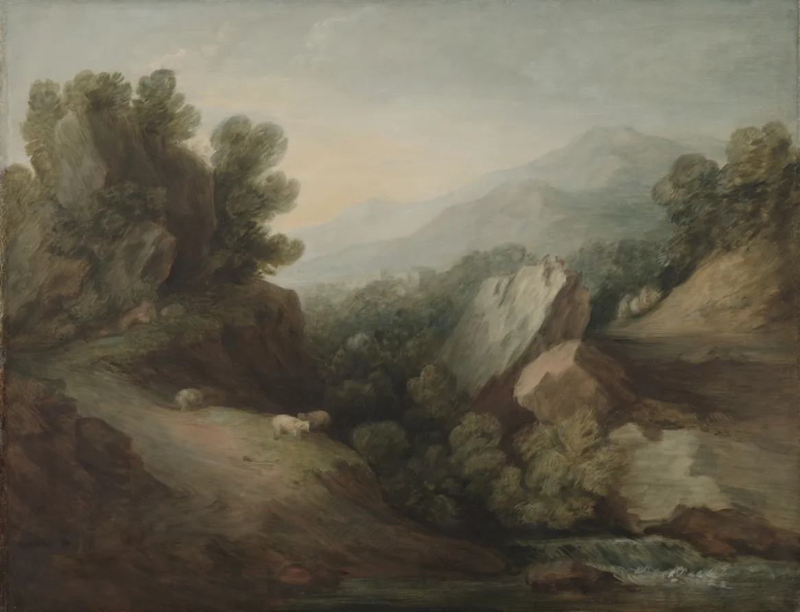 Thomas Gainsborough, Rocky, Wooded Landscape with a Dell and Weir, around 1782 to 1783, oil on canvas. Cleveland Museum of Art. Pictures that survive several changes of custody usually carry the evidence in the surface.